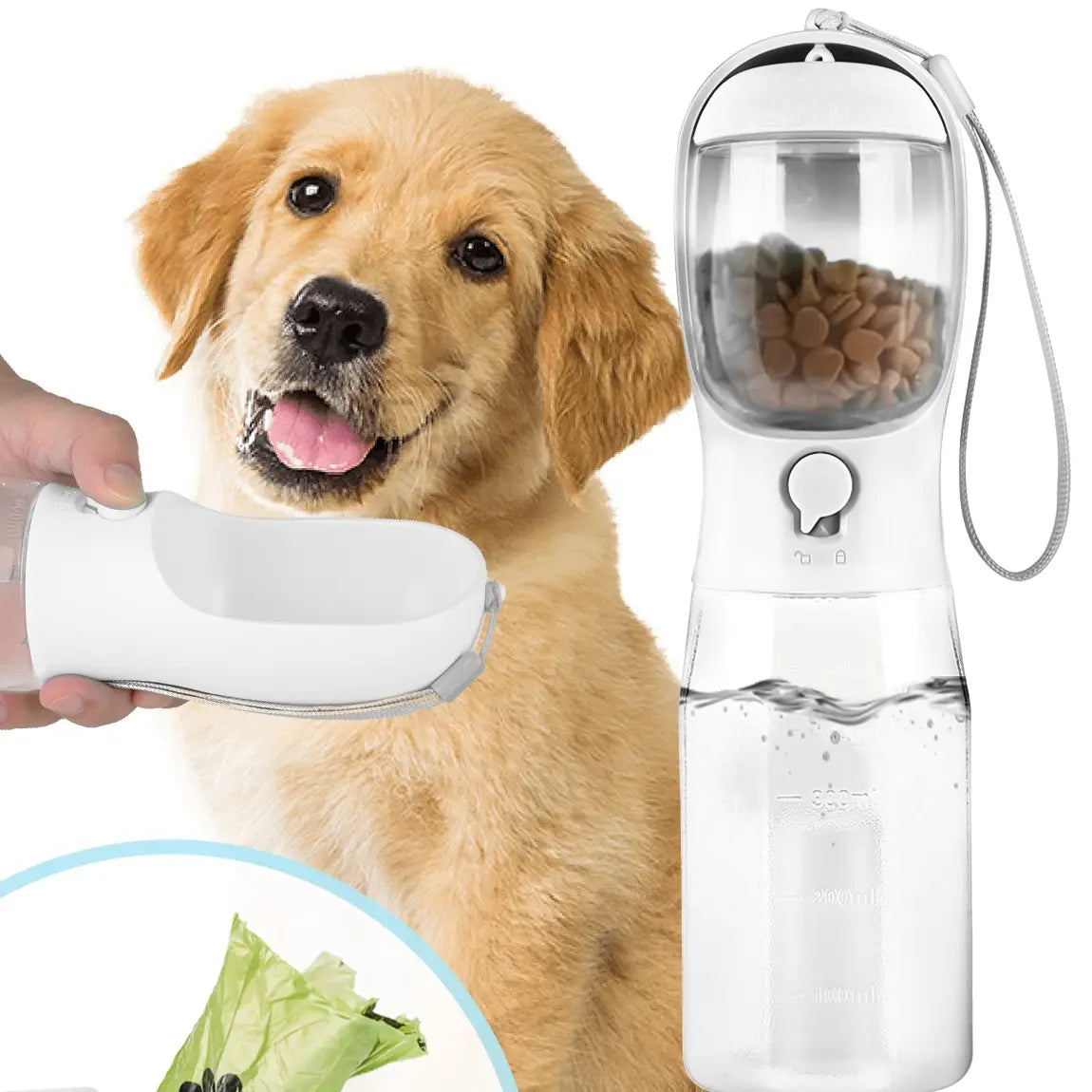 3-in-1 Portable Pet Water Bottle - 20oz Leak-Proof Container with Integrated Poop Bag Dispenser for Travel, Hiking, and Outdoor Activities