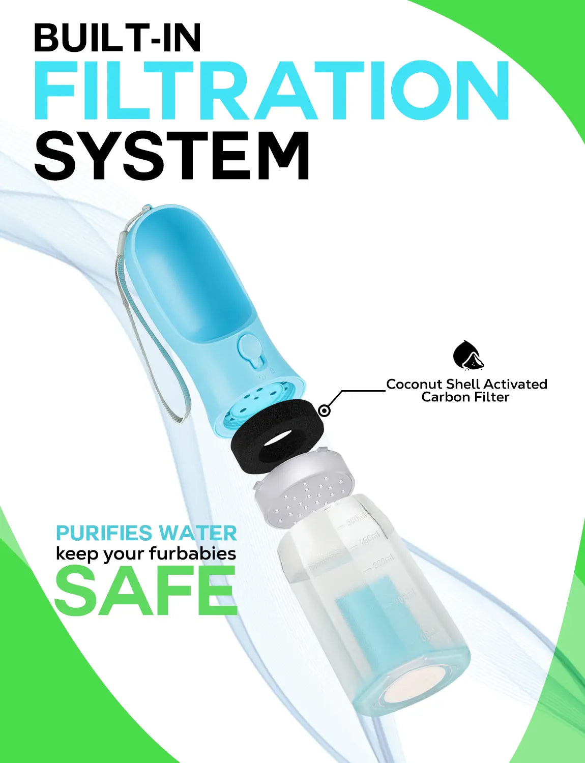 3-in-1 Portable Pet Water Bottle - 20oz Leak-Proof Container with Integrated Poop Bag Dispenser for Travel, Hiking, and Outdoor Activities