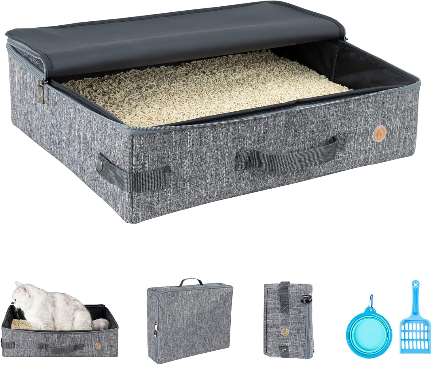 Portable Cat Travel Litter Box with Zipped Lid for Convenient and Clean Use in Cars, Hotels, and Airplanes
