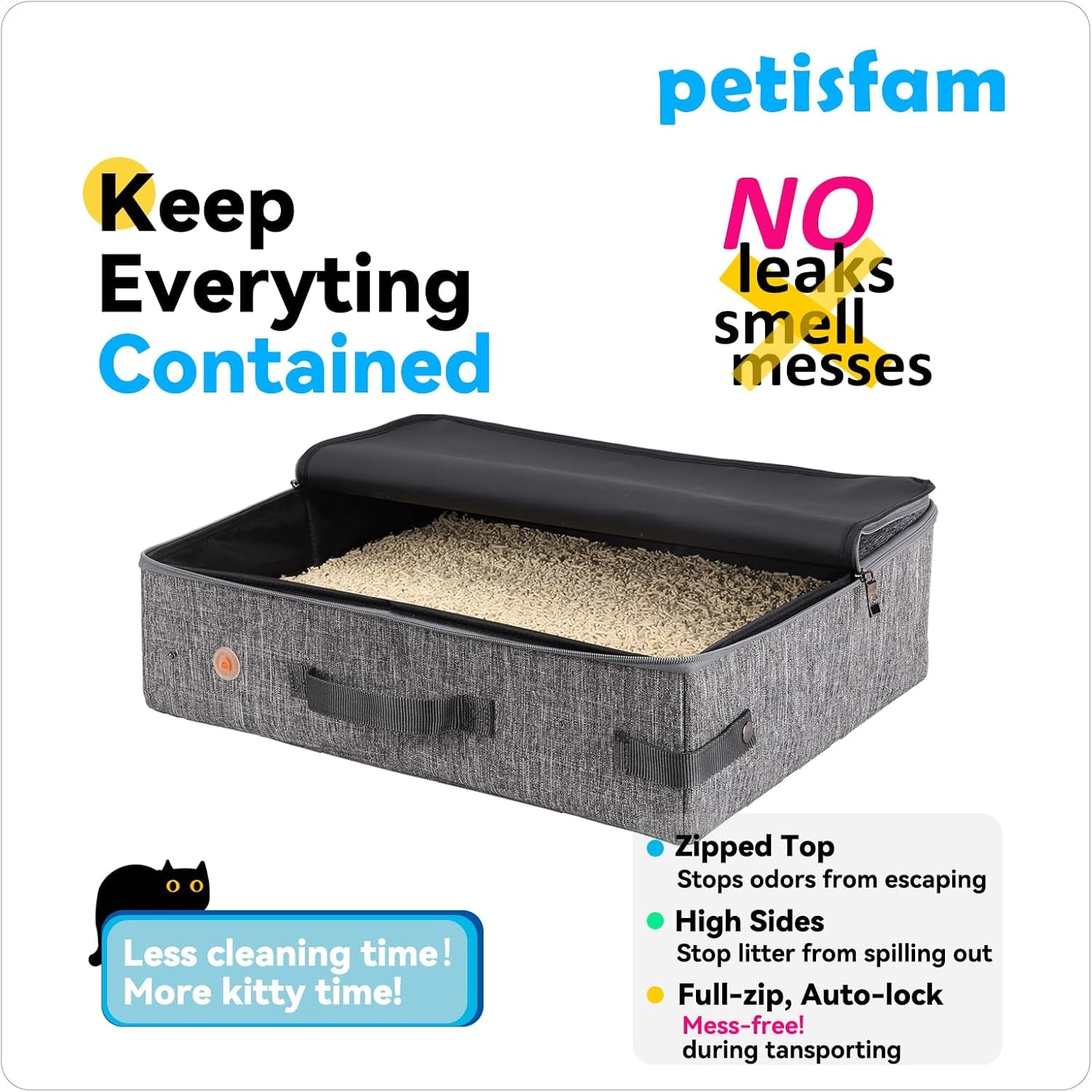 Portable Cat Travel Litter Box with Zipped Lid for Convenient and Clean Use in Cars, Hotels, and Airplanes