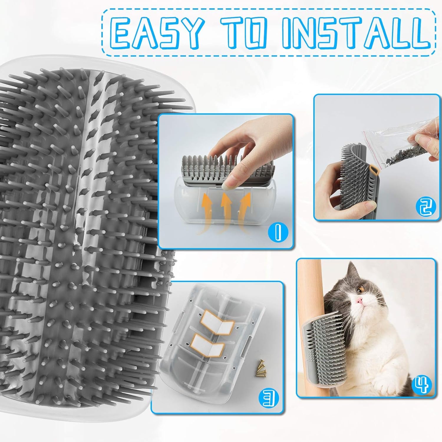 2-Pack Corner Cat Grooming Combs - Dual Function Massage and Scratching Tool for Kittens and Puppies with Short and Long Fur