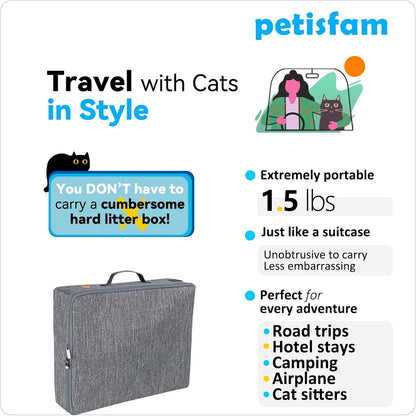 Portable Cat Travel Litter Box with Zipped Lid for Convenient and Clean Use in Cars, Hotels, and Airplanes